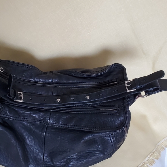 Zara Expandable Boho Black Travel Bag Genuine Leather - Picture 9 of 14